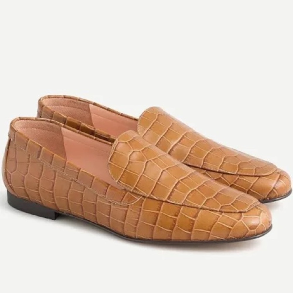 J.Crew. Cecile smoking slippers in croc-embossed leather. Like new. Brown 7